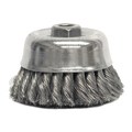 Weiler 4" Double Row Knot  Cup Brush.020" Stainless , 5/8"-11 UNC Nut 12726